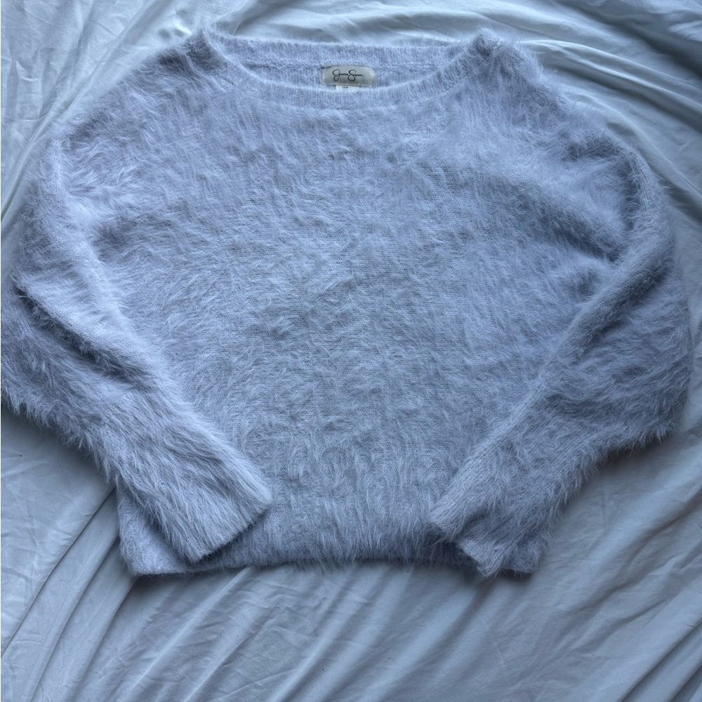 Jessica Simpson White Crew Neck Sweater Plush Fuzzy Texture
